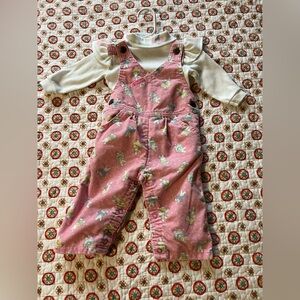 Vintage RARE Oshkosh Bgosh Corduroy Overalls Easter Rabbit SET size 6-9 months